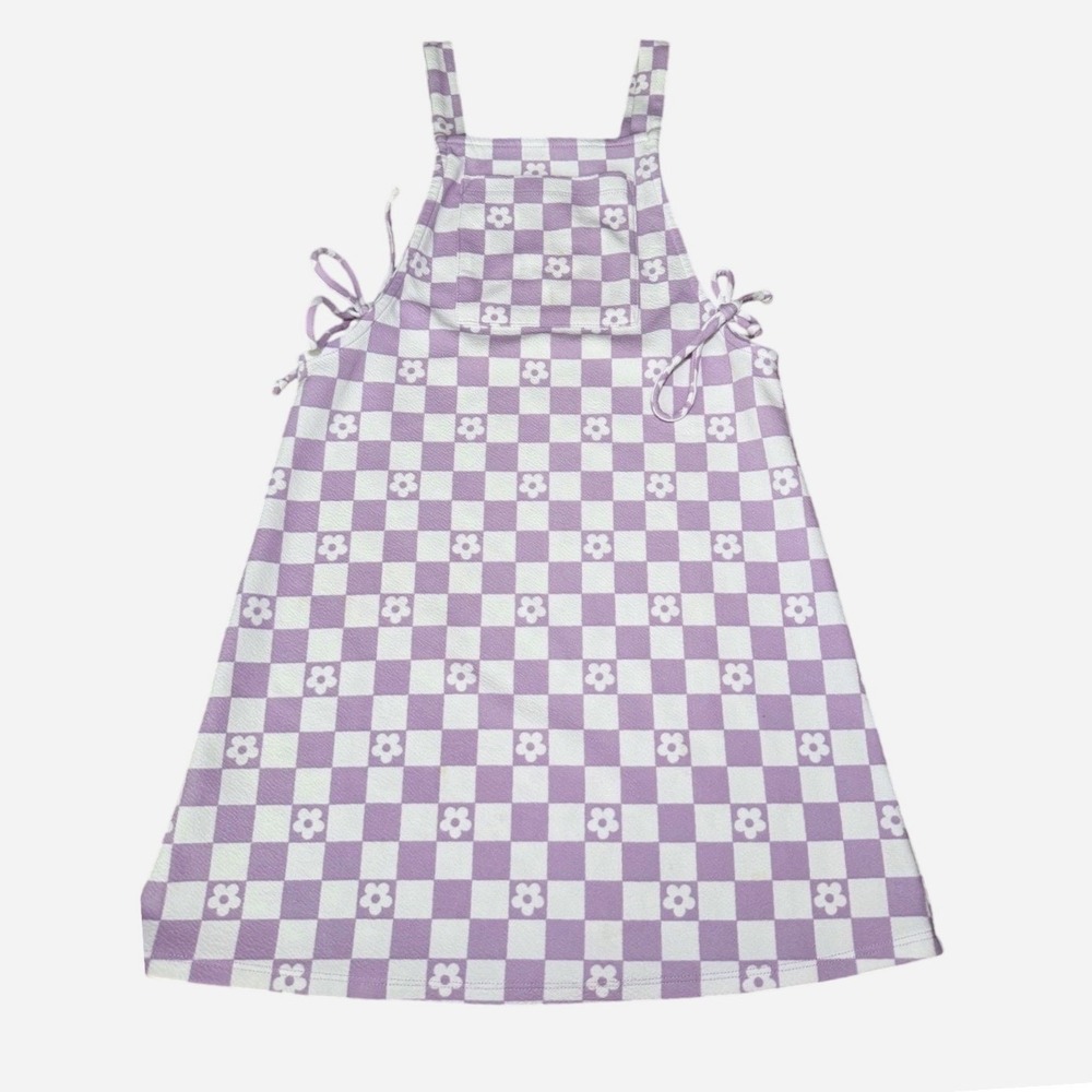 Jenna & Jessie Girls Purple Checkered Floral Overall Dress Size 10